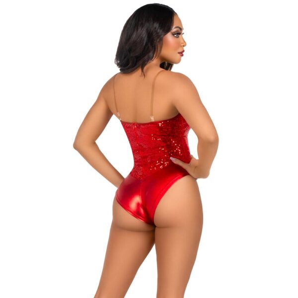 Leg Avenue Sequin Boned Bodysuit Red - Image 2